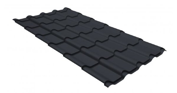 Металлочерепица камея GL 0,5 GreenCoat Pural RR 23 темно-серый (RAL 7024 мокрый асфальт) купить в Чехове