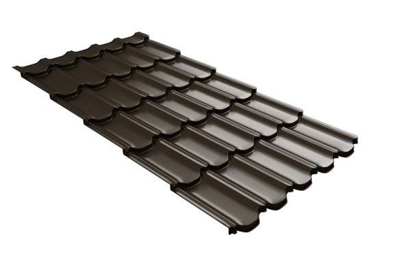 Металлочерепица квинта плюс с 3D резом 0,5 GreenСoat Pural RR 32 темно-коричневый (RAL 8019 серо-коричневый) купить в Чехове