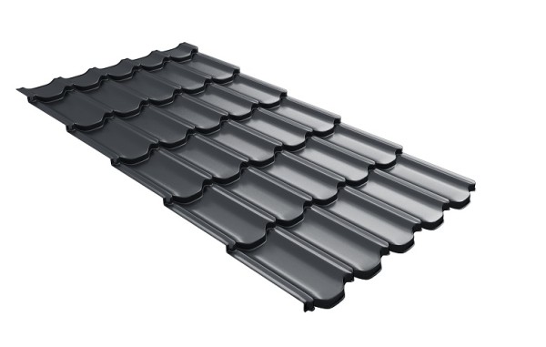 Металлочерепица квинта плюс с 3D резом 0,5 Quarzit lite RAL 7024 мокрый асфальт купить в Чехове