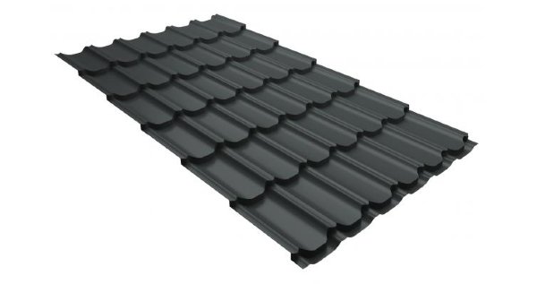 Металлочерепица квинта плюс 0,5 GreenCoat Pural RR 23 темно-серый (RAL 7024 мокрый асфальт) купить в Чехове